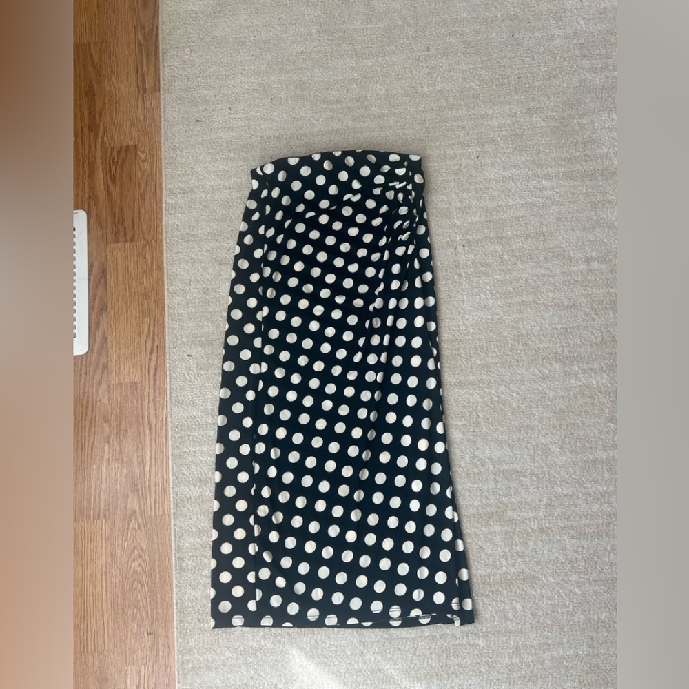 stradivarius Black and White Polka Dot Midi Skirt